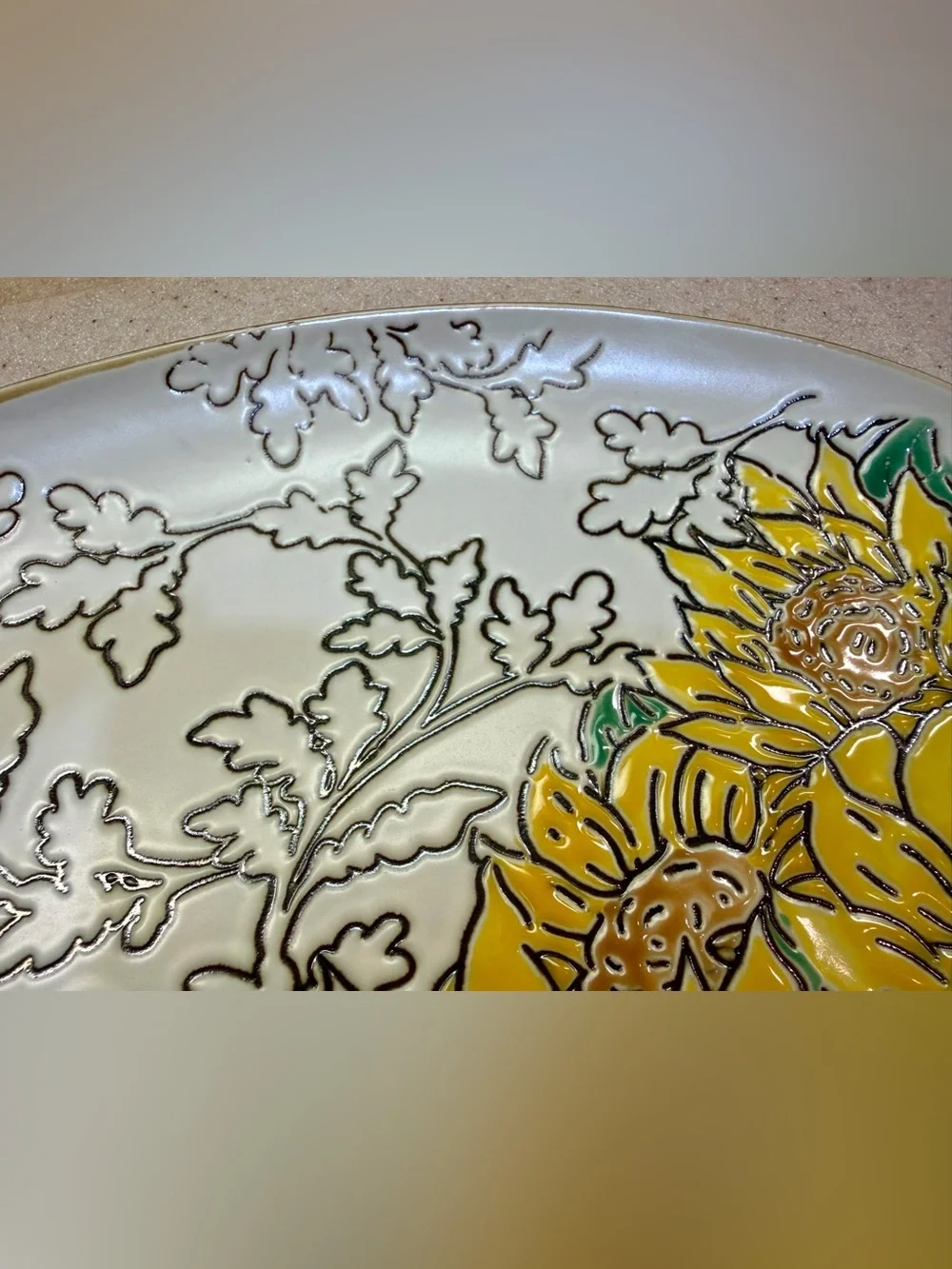 Gilded Sunflower by Spectrum Designz Oval Ceramic Serving Platter - Yellow NWT